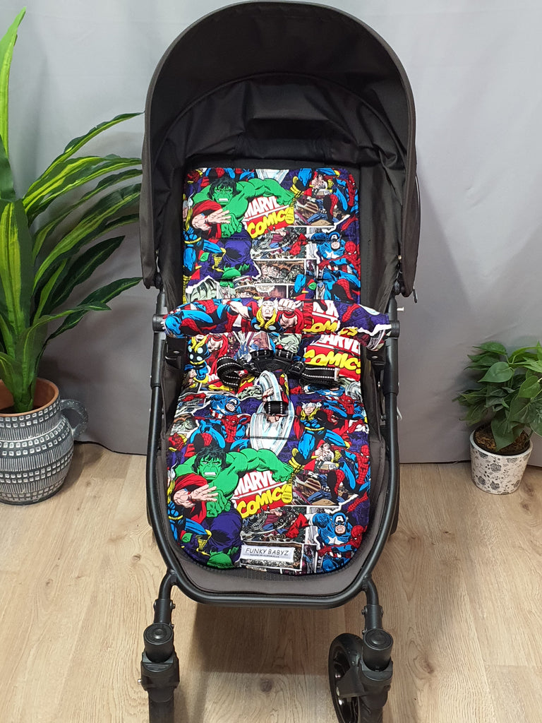 Pram liner set universal,100% cotton-Superhero,break thru