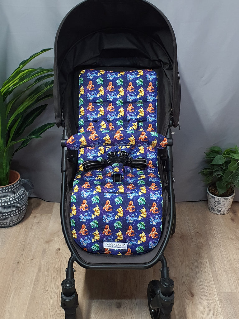 Pram liner set universal,100% cotton-pokemon,blue 1 only