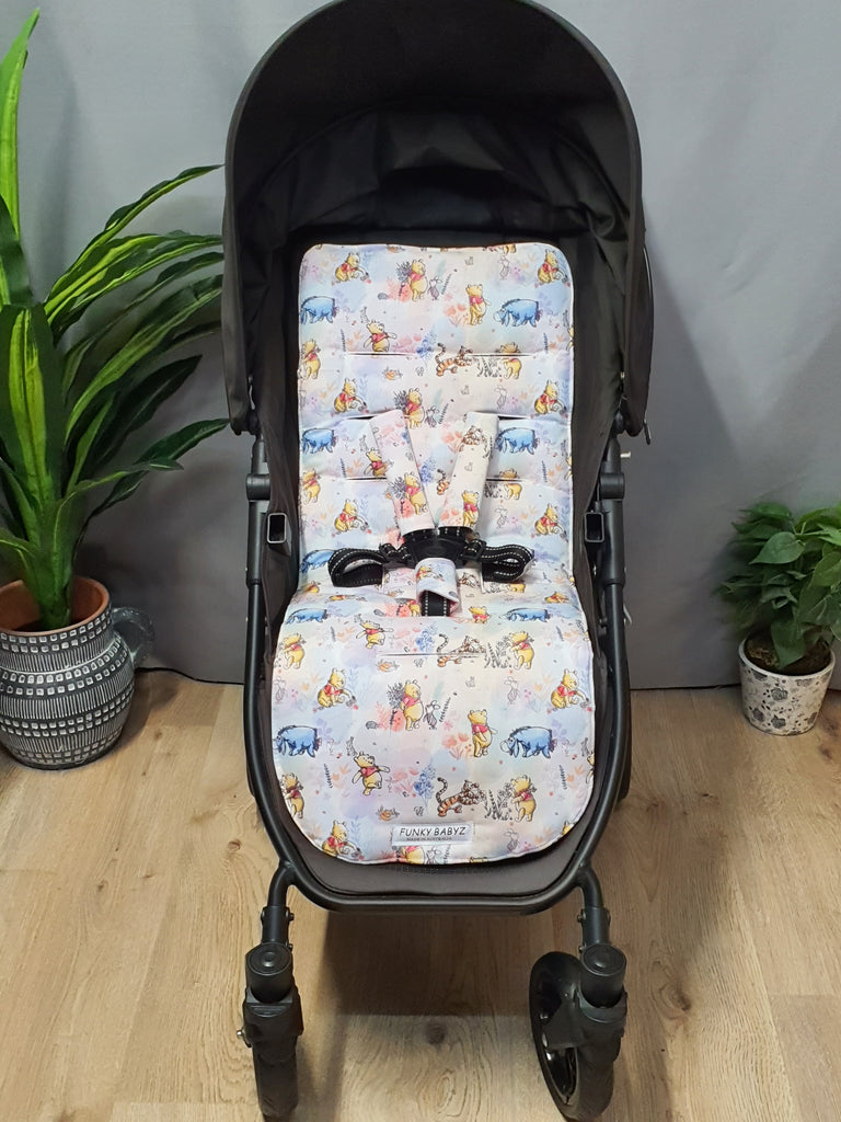 Pram liner set universal,100% cotton-Bear flower fields