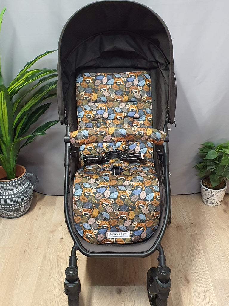 Pram liner set universal,100% cotton-Leopard,leaves