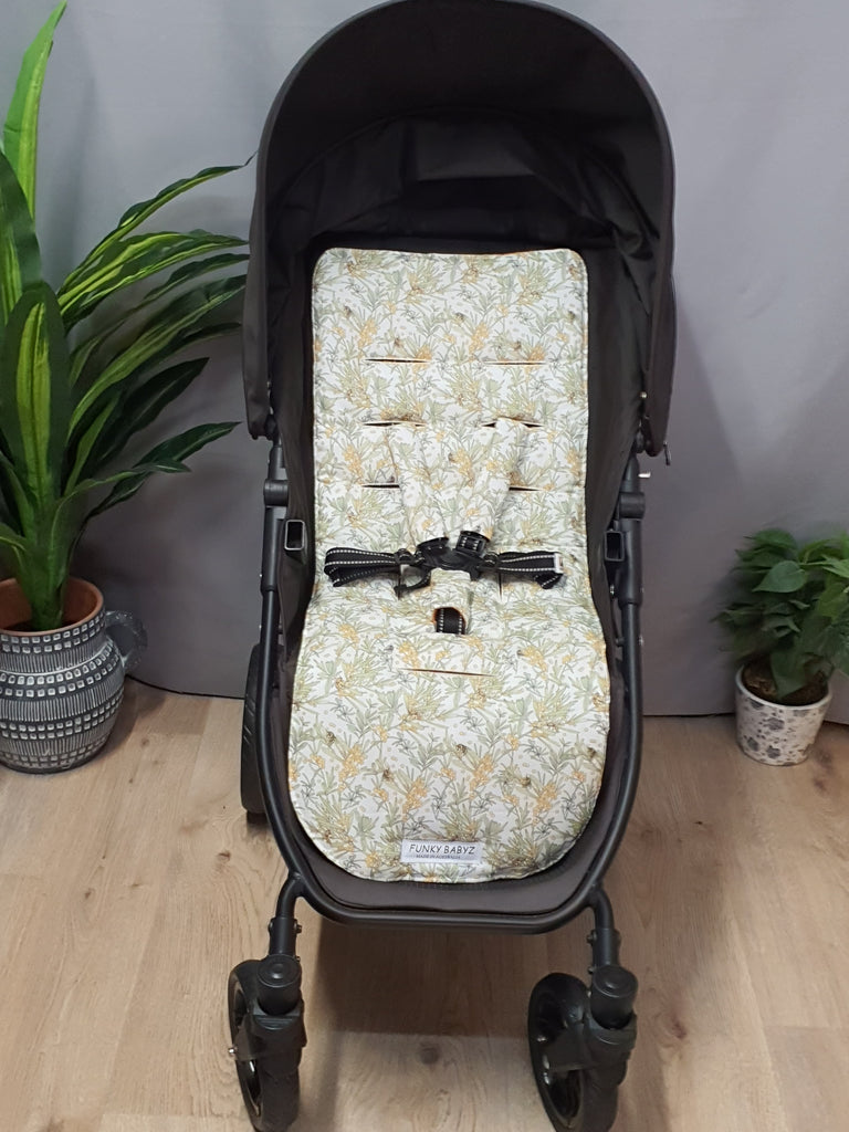 Pram liner set universal,100% cotton-Australian bee,wattle