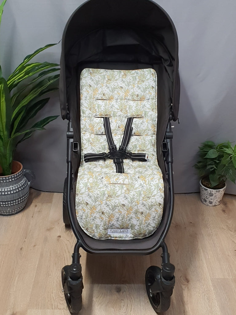 Pram liner set universal,100% cotton-Australian bee,wattle