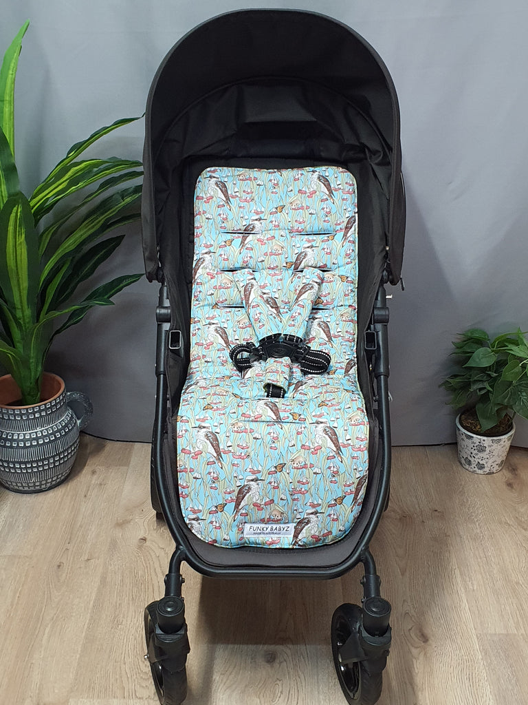 Pram liner set universal,100% cotton-Australian kookaburra,blue