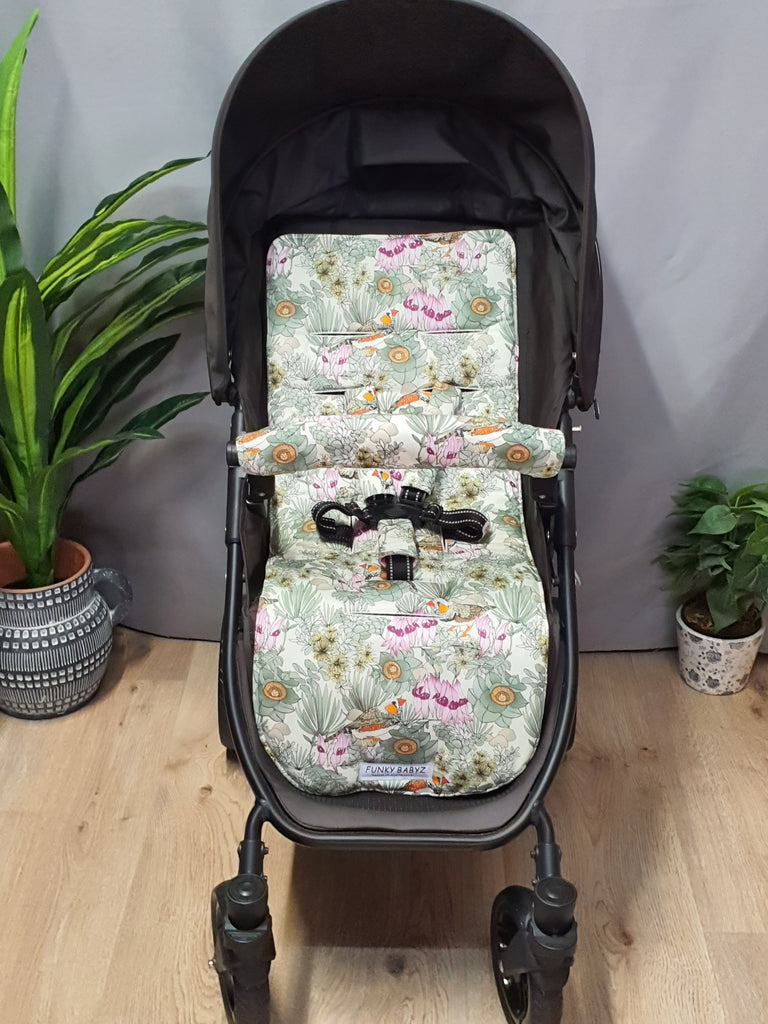 Pram liner set universal,100% cotton-Australian wild finch birds, 1 only