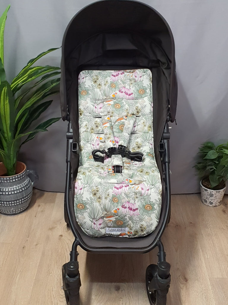 Pram liner set universal,100% cotton-Australian wild finch birds, 1 only