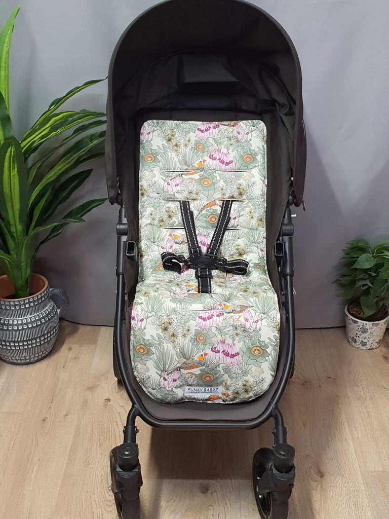 Pram liner set universal,100% cotton-Australian wild finch birds, 1 only