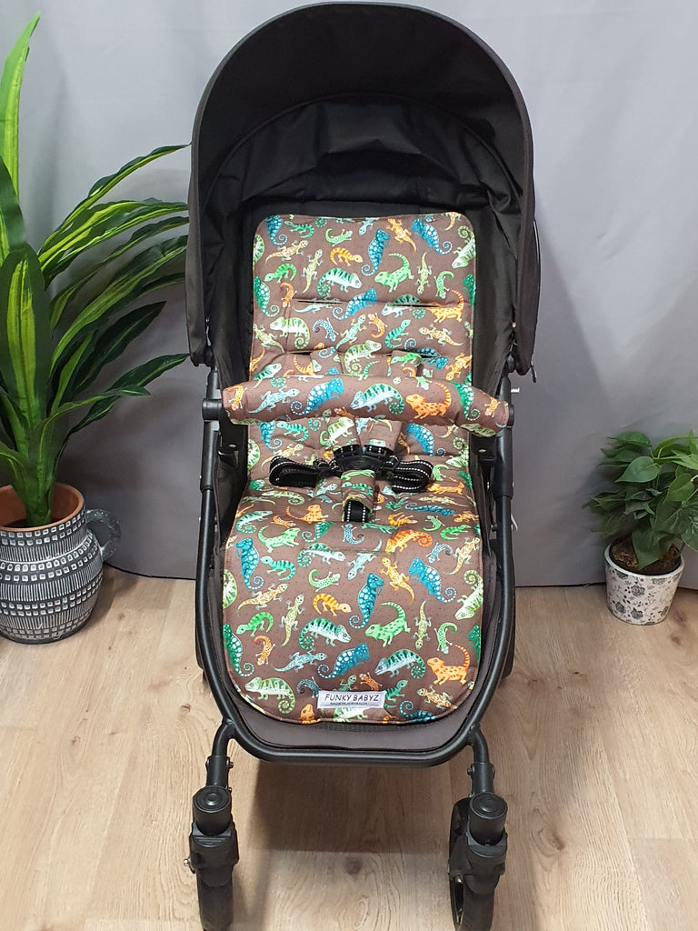 Pram liner set universal,100% cotton-Coloured lizards