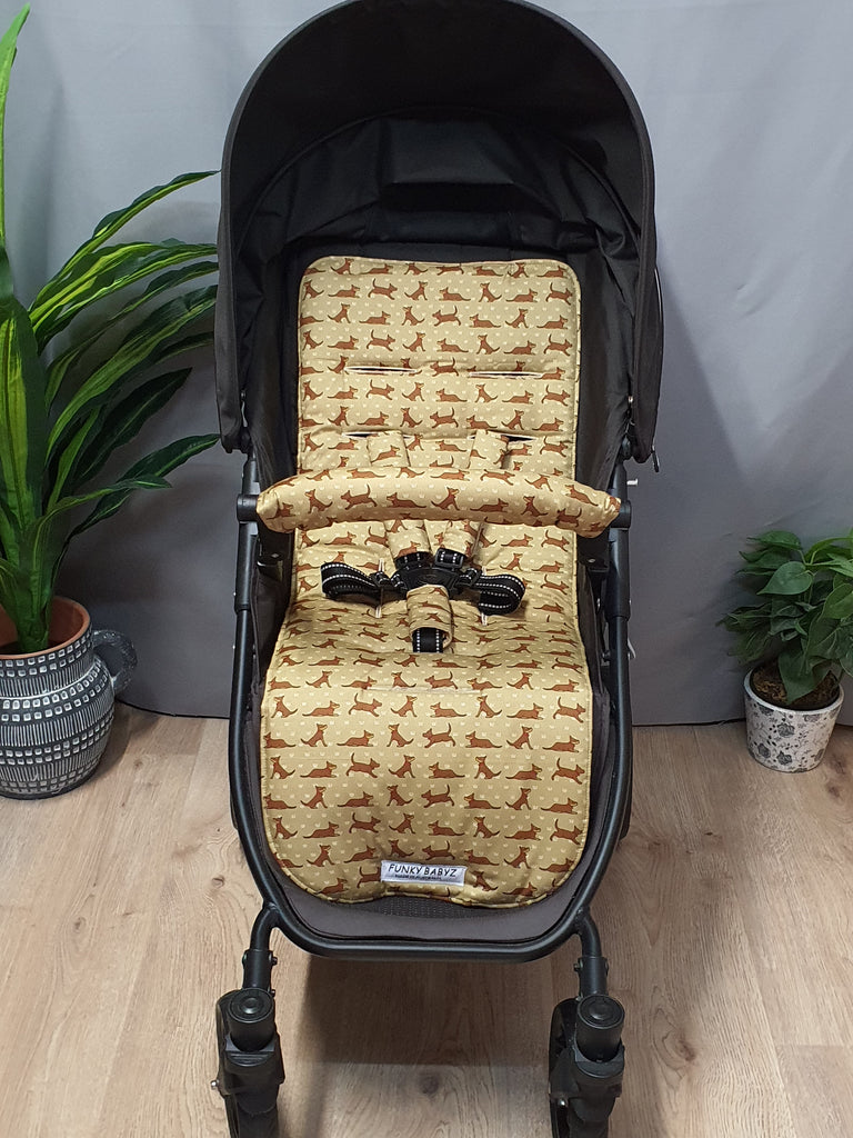 Pram liner set universal,100% cotton-On the farm,brown working dog