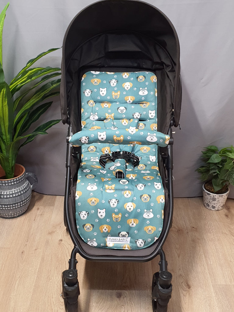 Pram liner set universal,100% cotton-Cute puppy dogs