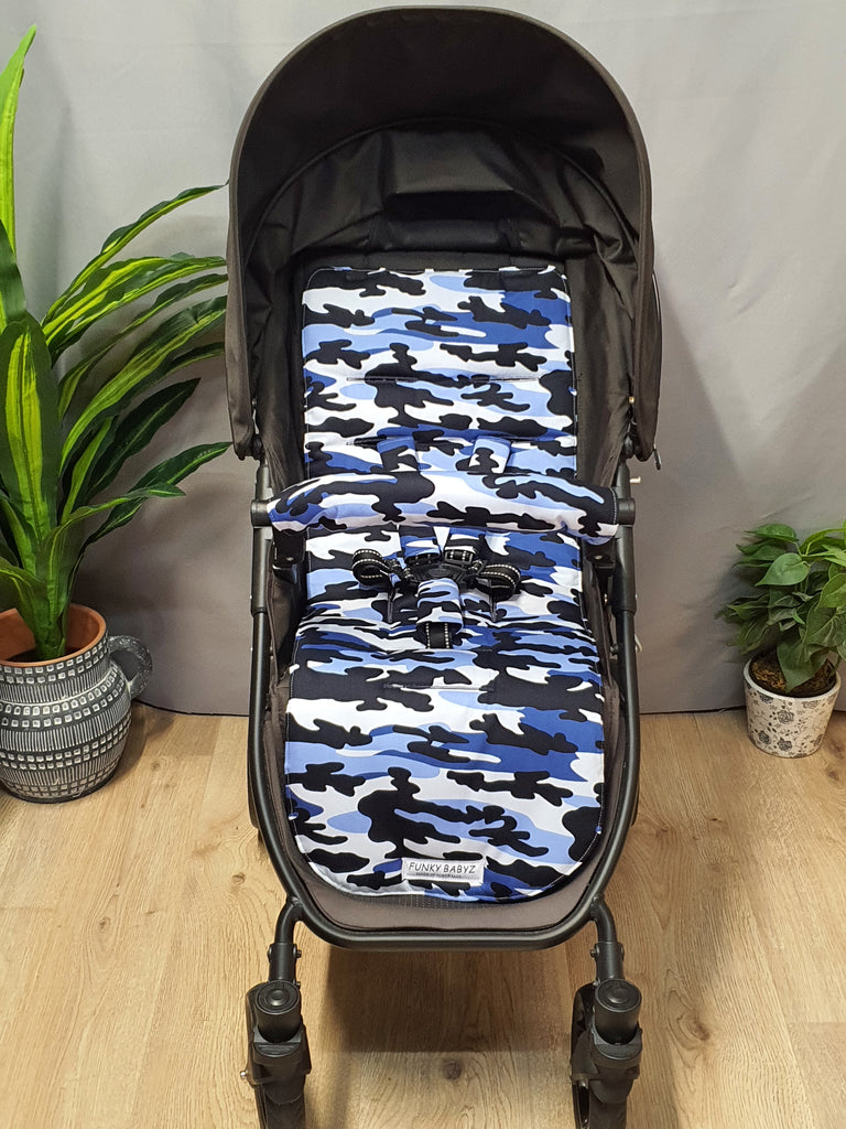 Pram/stroller seat liner-Blue camouflage