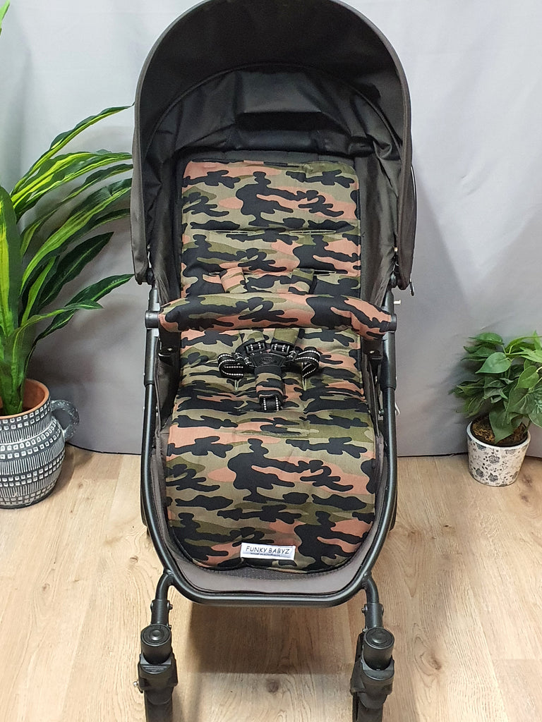 Pram liner set universal,100% cotton-Green camouflage