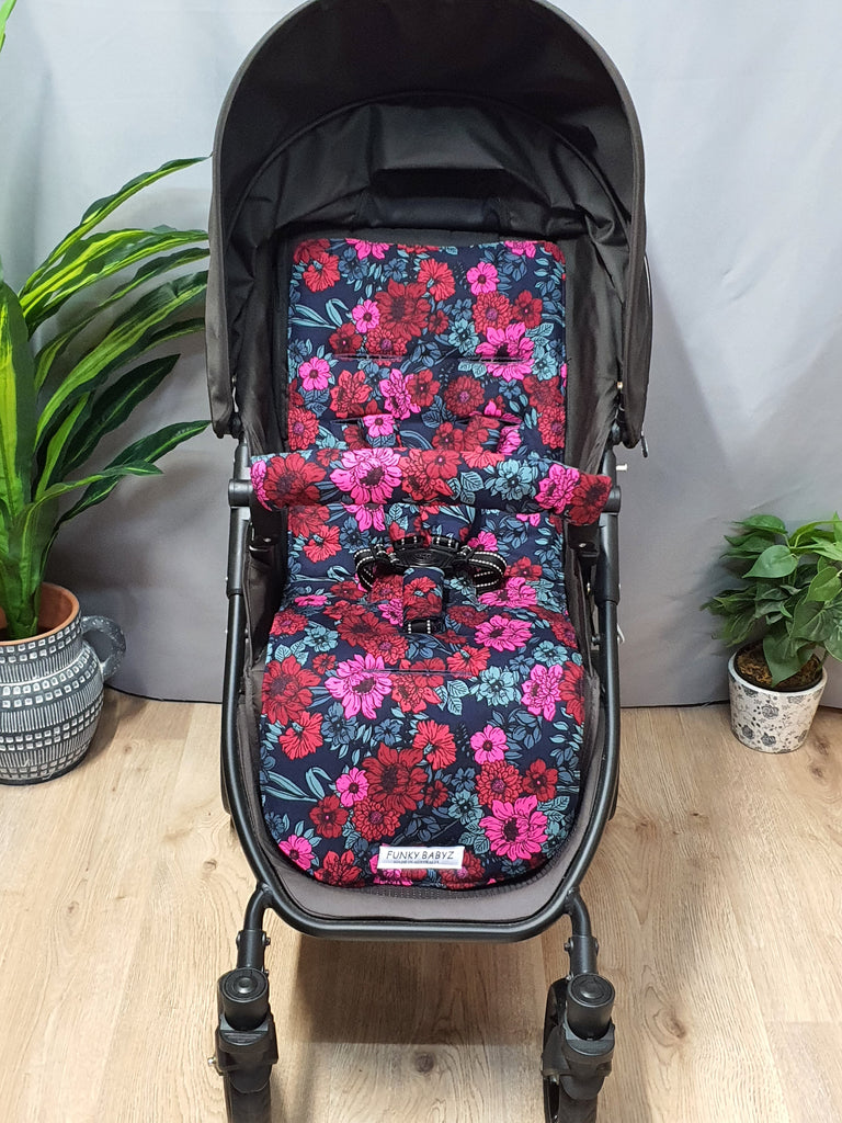 Pram liner set universal,100% cotton-Gorgeous dahlia