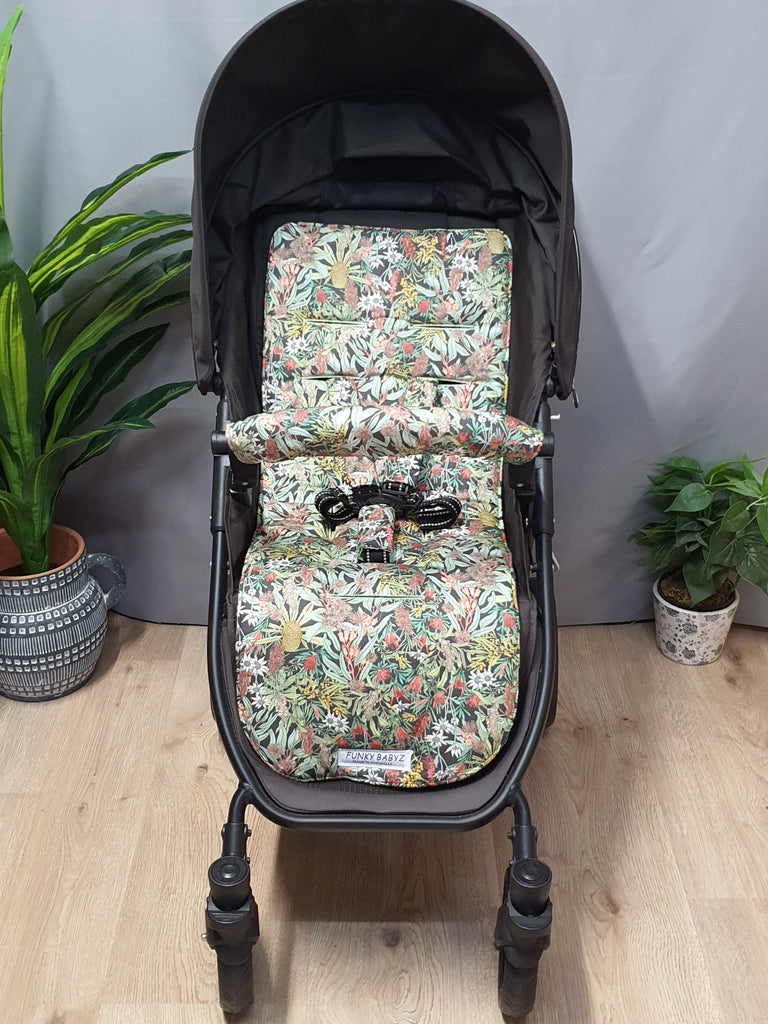 Pram liner set universal,100% cotton-Stunning Australian wildflowers 1 only