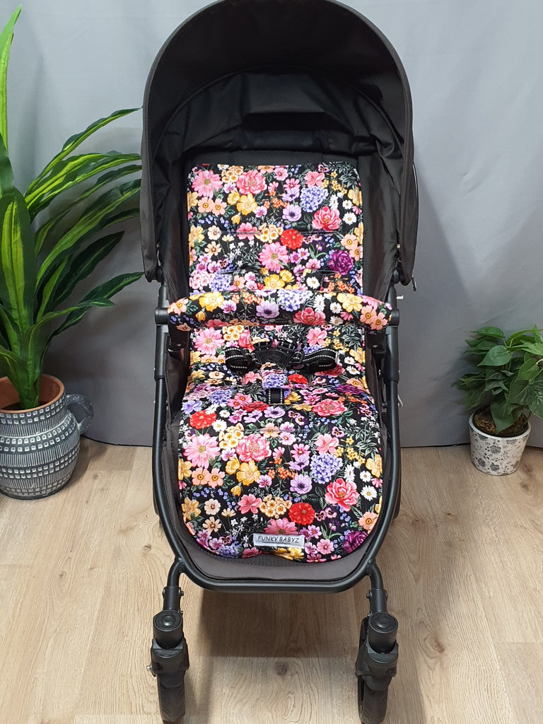 Pram liner set universal,100% cotton-Flower fields