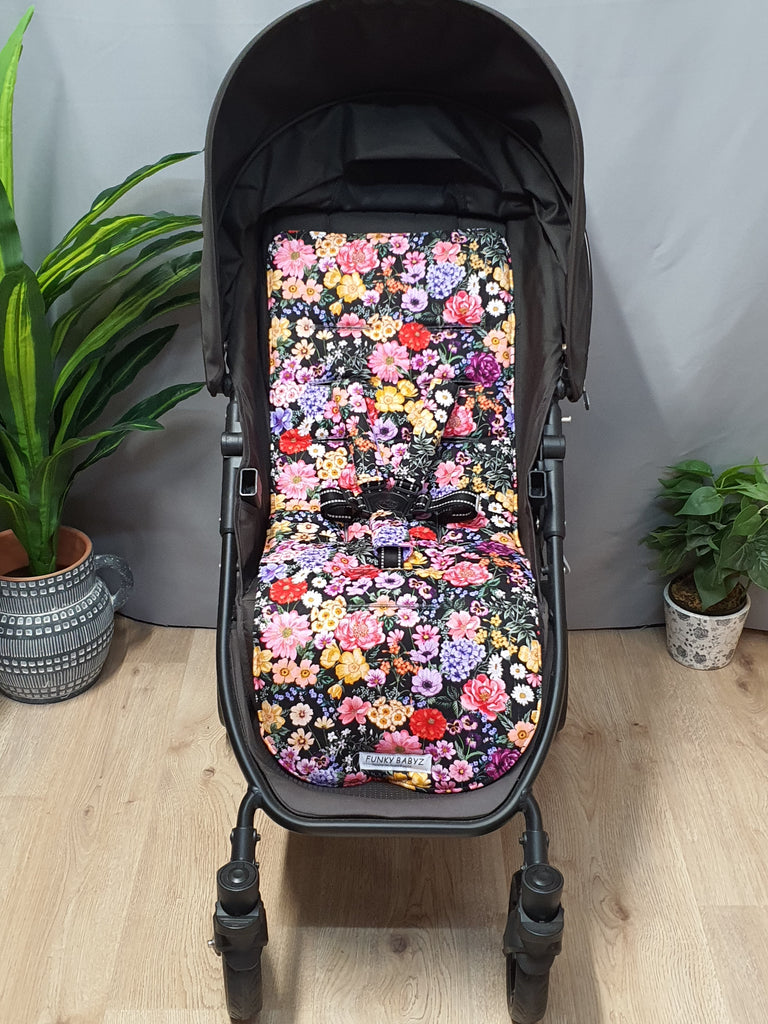 Pram liner set universal,100% cotton-Flower fields