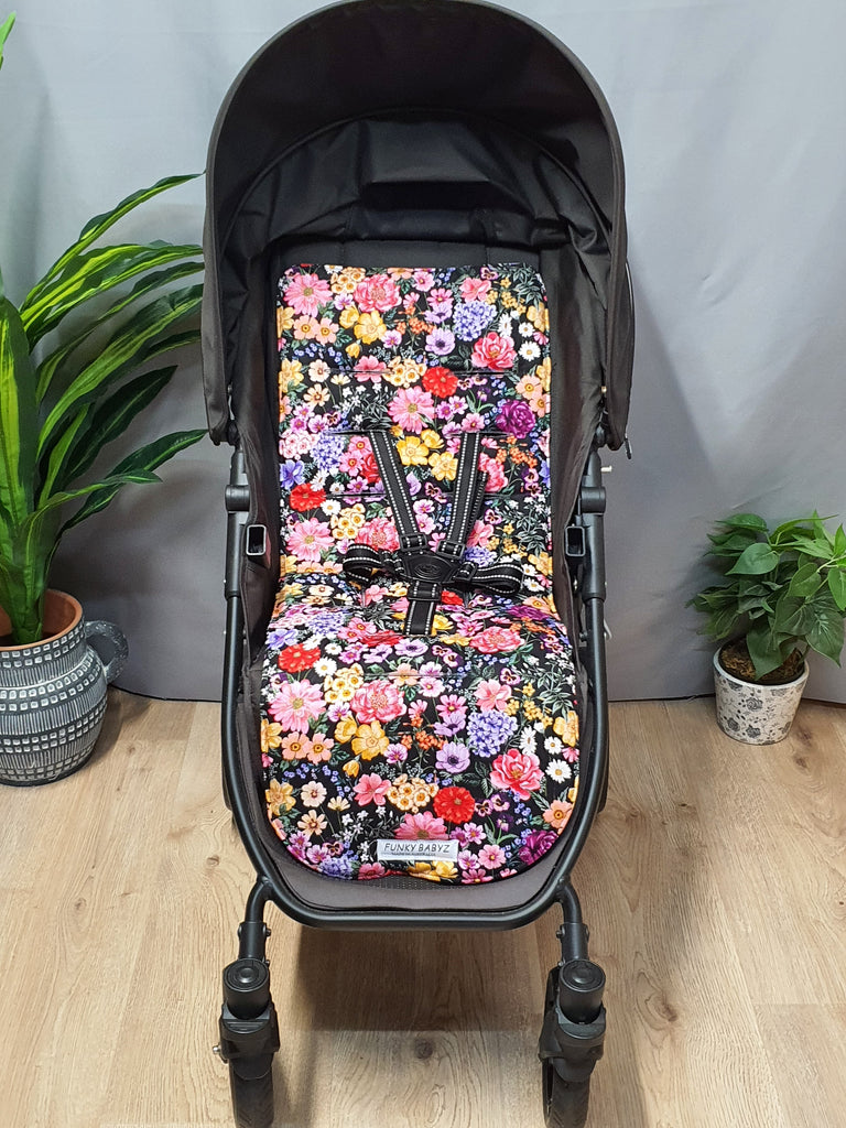 Pram liner set universal,100% cotton-Flower fields