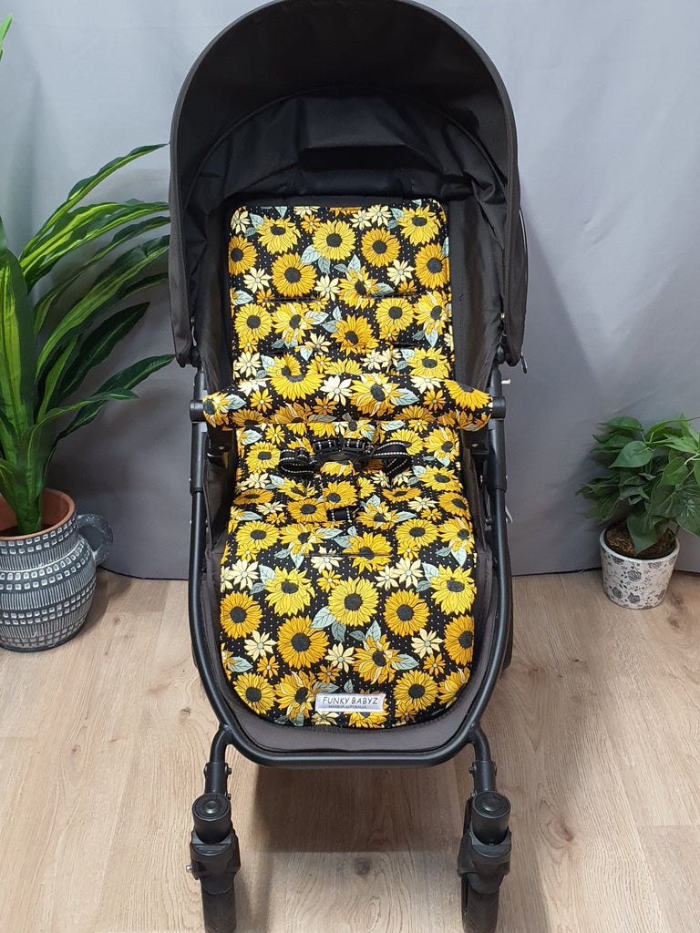 Pram liner set universal,100% cotton-Sunflower garden