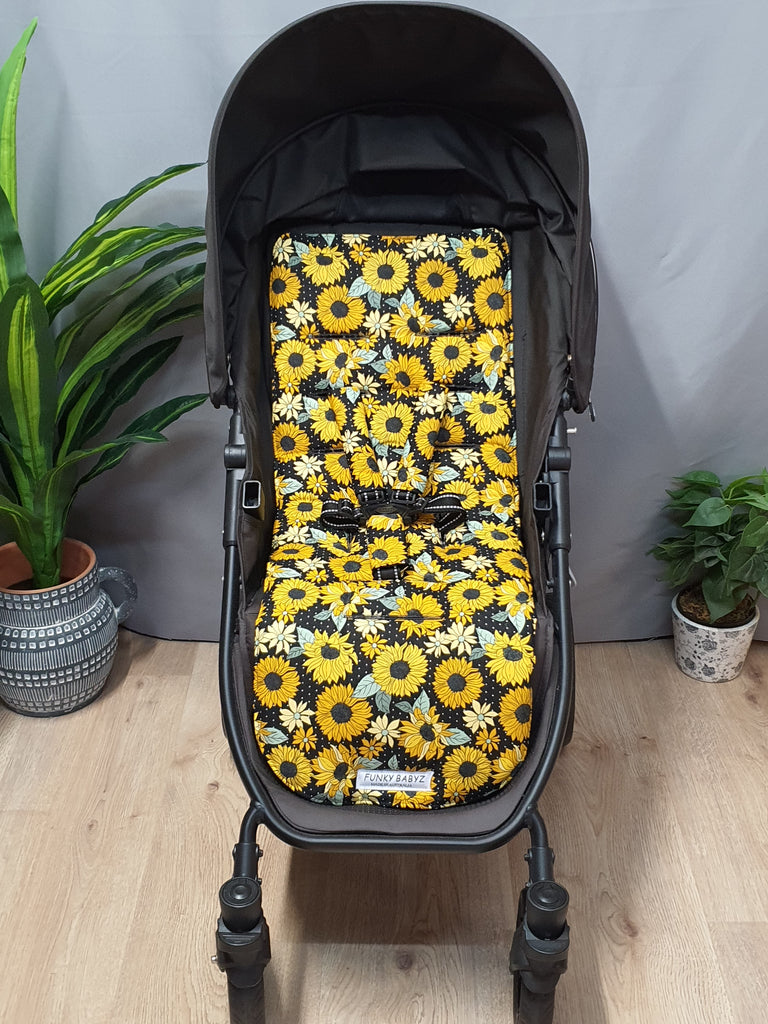 Pram liner set universal,100% cotton-Sunflower garden