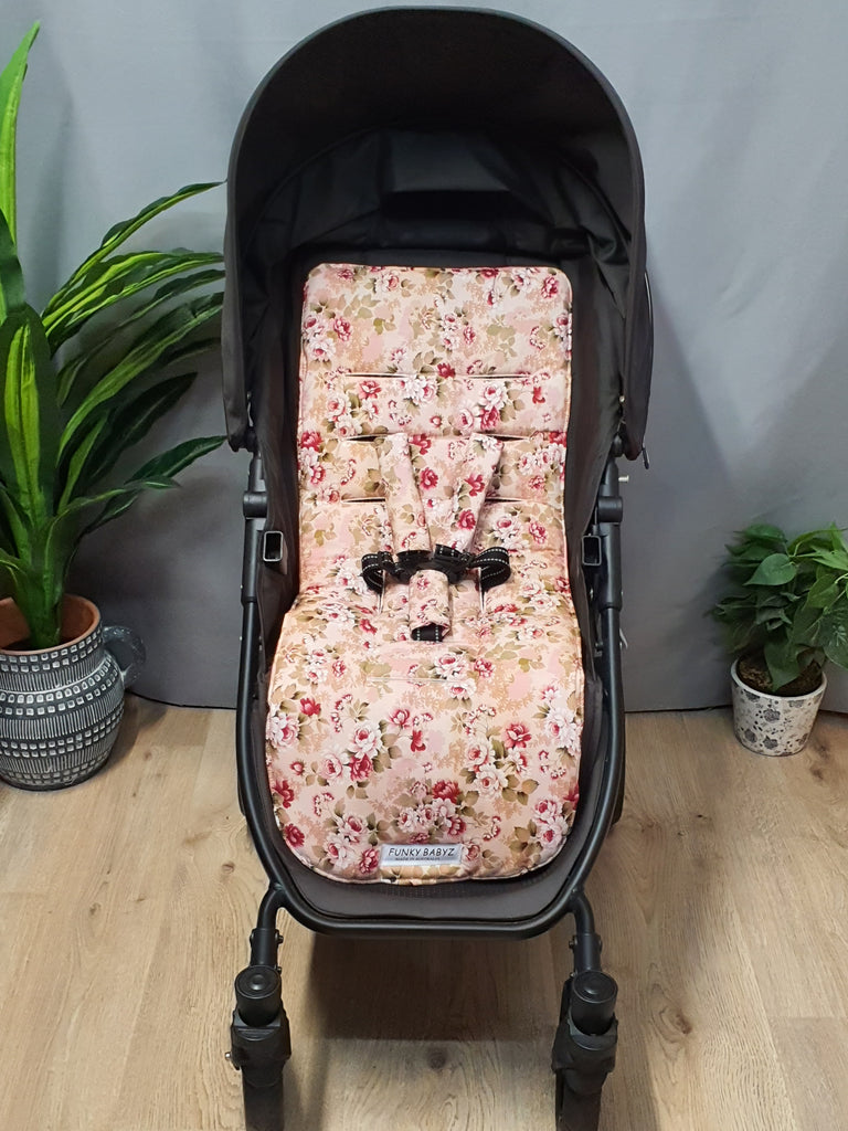 Pram liner set universal,100% cotton-Pretty roses,beige