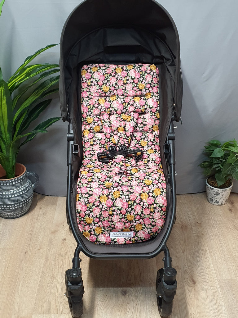 Pram liner set universal,100% cotton-Petite pink roses