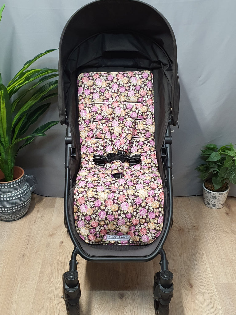 Pram liner set universal,100% cotton-Petite purple roses