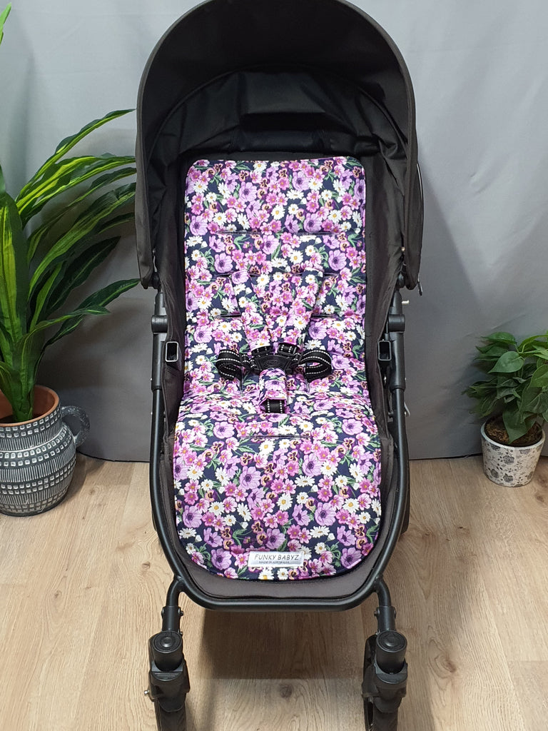 Pram liner set universal,100% cotton-Pretty pansies