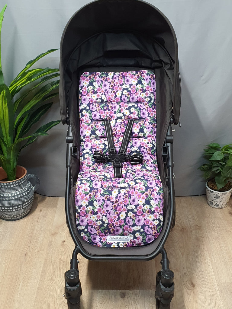 Pram liner set universal,100% cotton-Pretty pansies