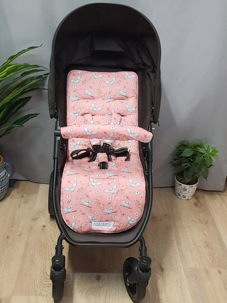 Pram/stroller seat liner-Magic owls,pink-Last one**Medium size**