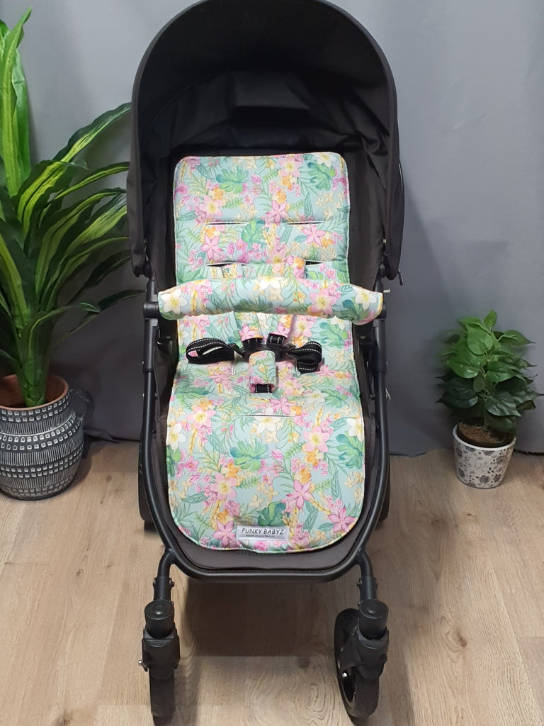 Pram/stroller seat liner-Frangipani flowers