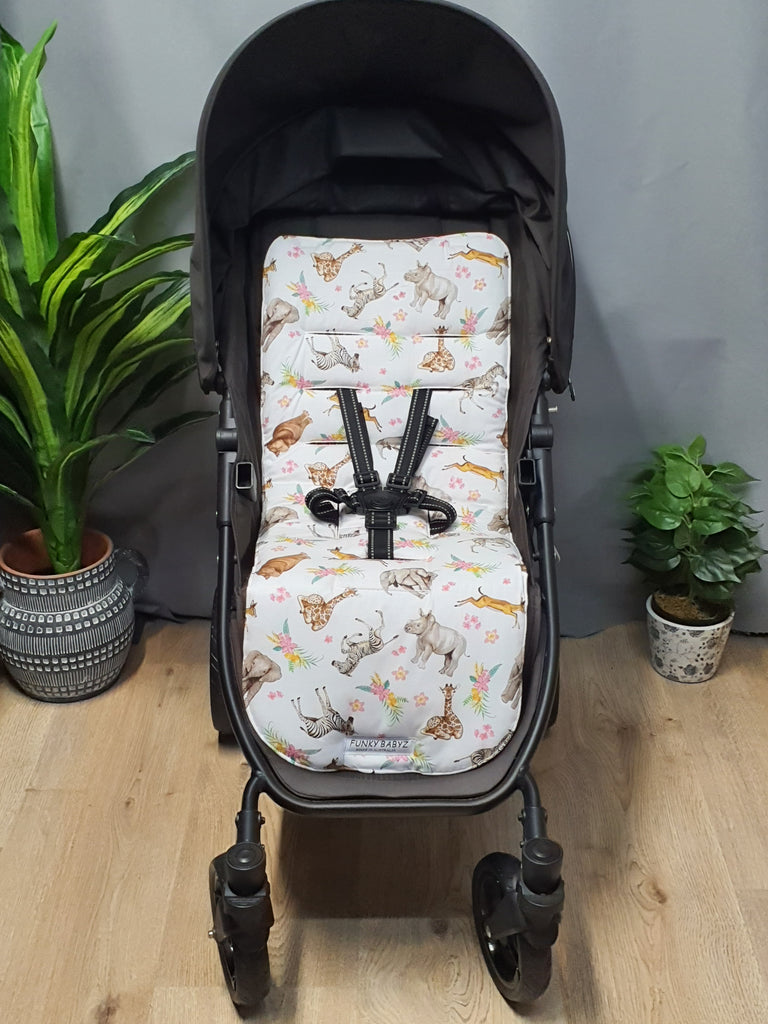 Pram/stroller seat liner-Floral jungle animals