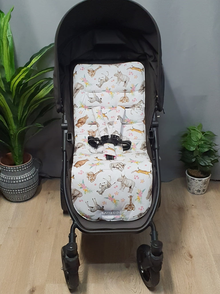 Pram/stroller seat liner-Floral jungle animals