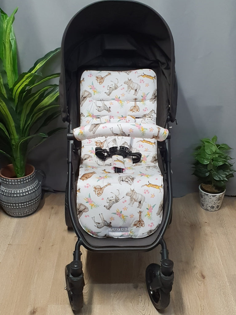 Pram/stroller seat liner-Floral jungle animals