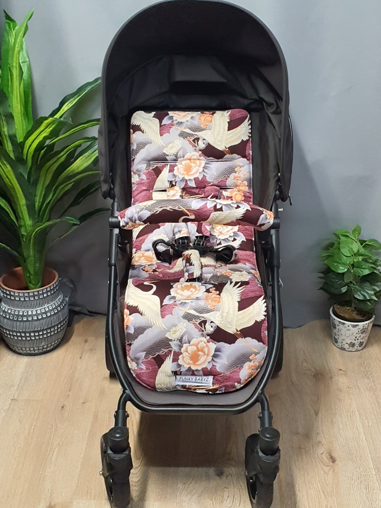 Pram/stroller seat liner-Japanese cranes,purple