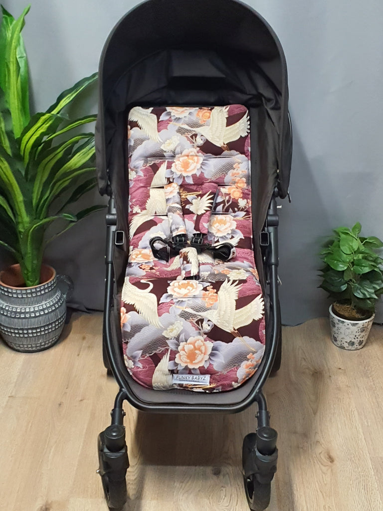 Pram/stroller seat liner-Japanese cranes,purple