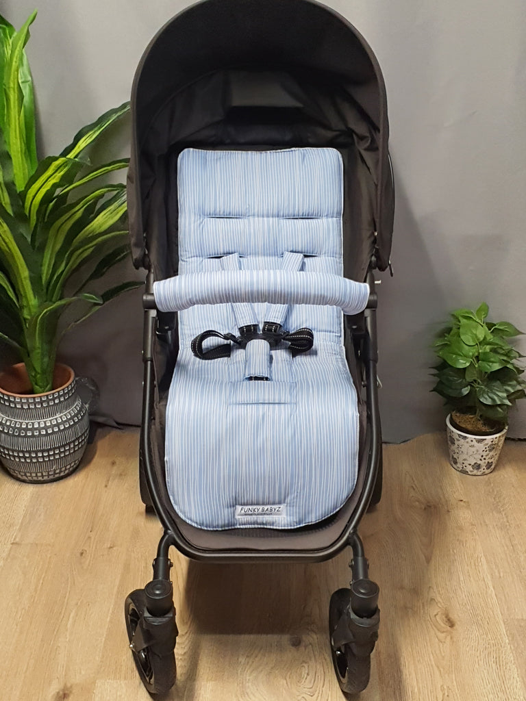 Pram/stroller seat liner-Wavey lines,boy blue