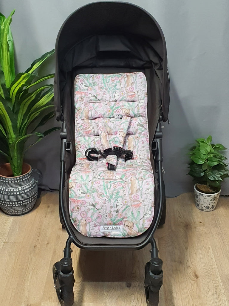 Pram/stroller seat liner-Pretty pink Australian animals