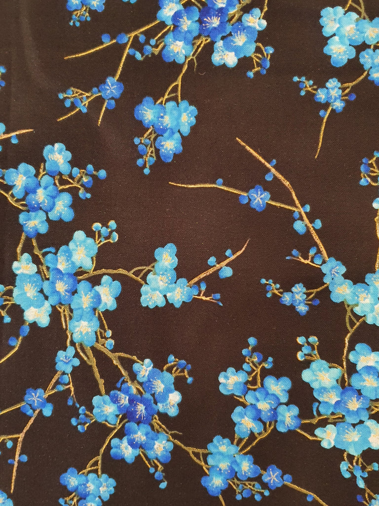 Pram/stroller seat liner-Blue Japanese bonsai flowers