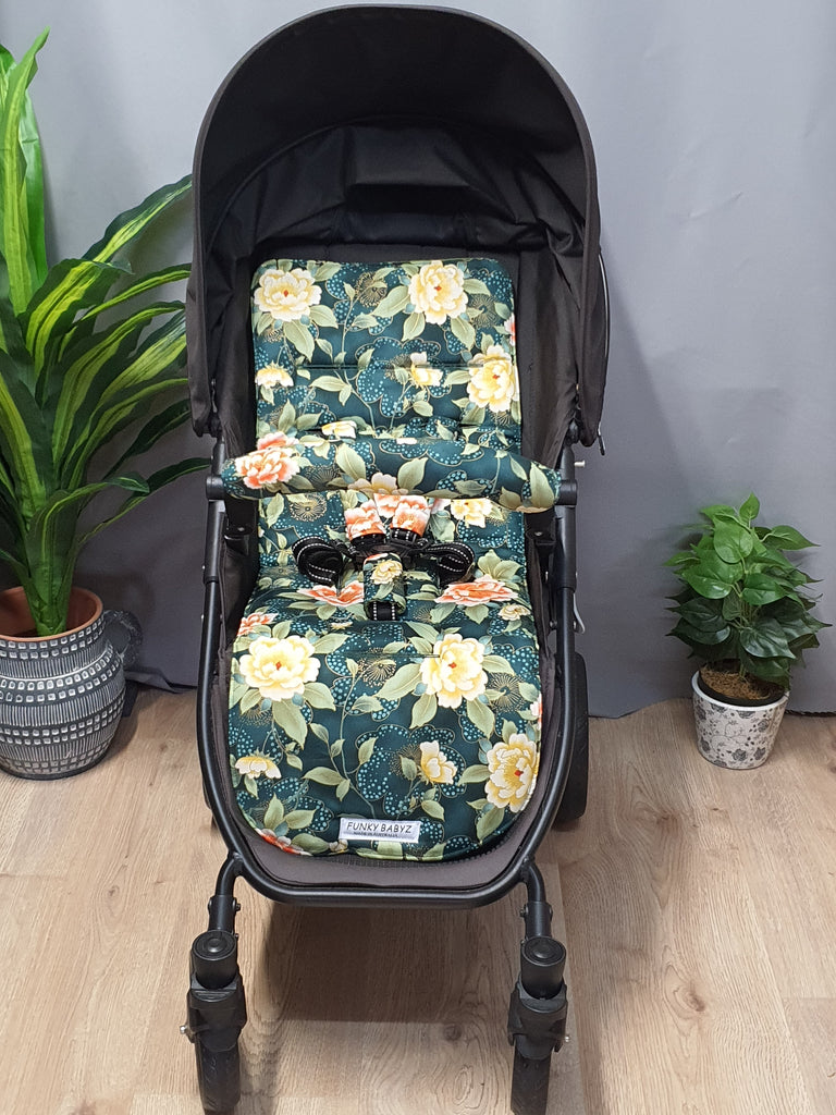 Pram/stroller seat liner-Oriental flowers-Last one**Medium size**
