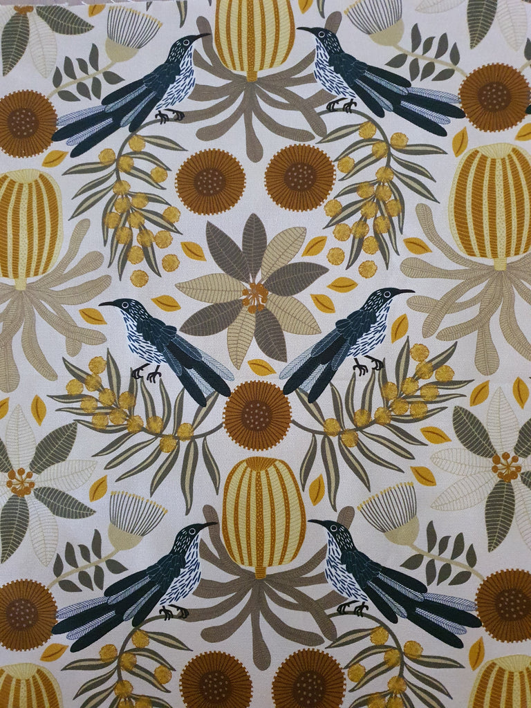 Pram/stroller seat liner-Honeyeater wattle bird natural