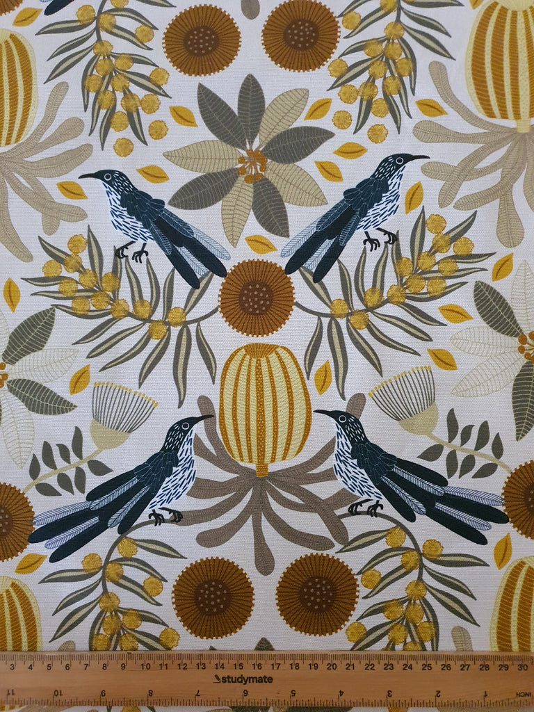 Pram/stroller seat liner-Honeyeater wattle bird natural