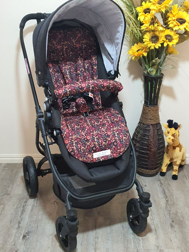Pram/stroller seat liner-Vintage brown floral