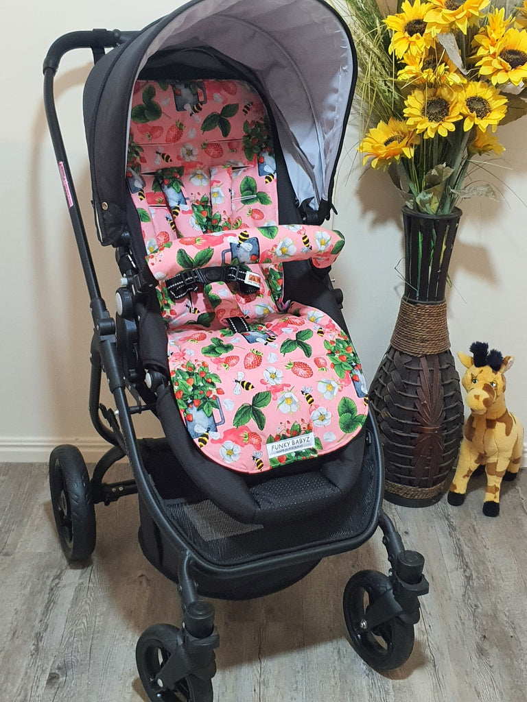 Pram/stroller seat liner-Strawberry garden