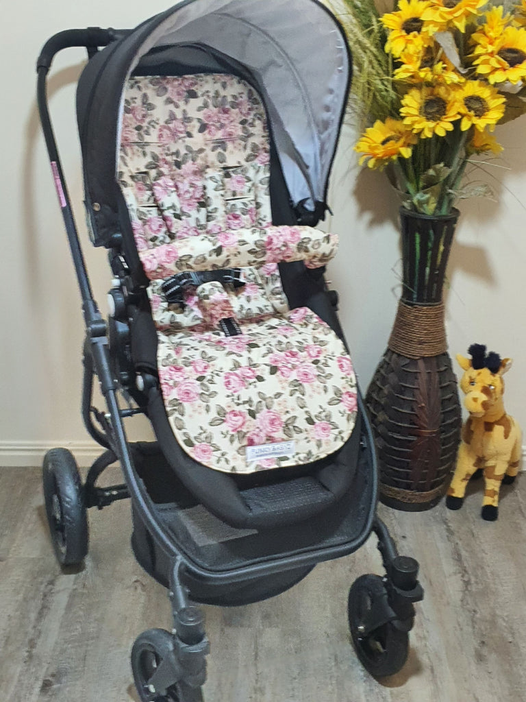 Pram/stroller seat liner-Lilac rose bouquet