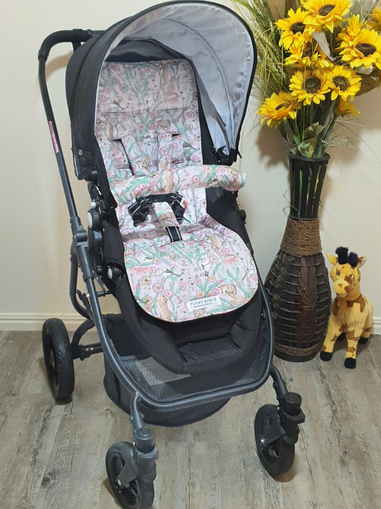 Pram/stroller seat liner-Pretty pink Australian animals