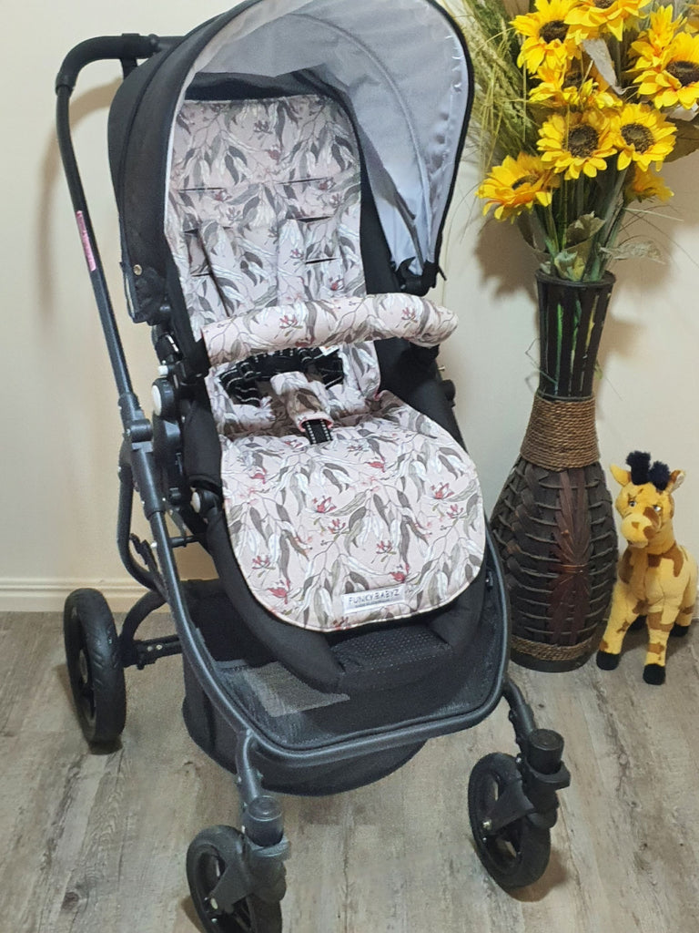 Pram/stroller seat liner-Gum leaves,pink