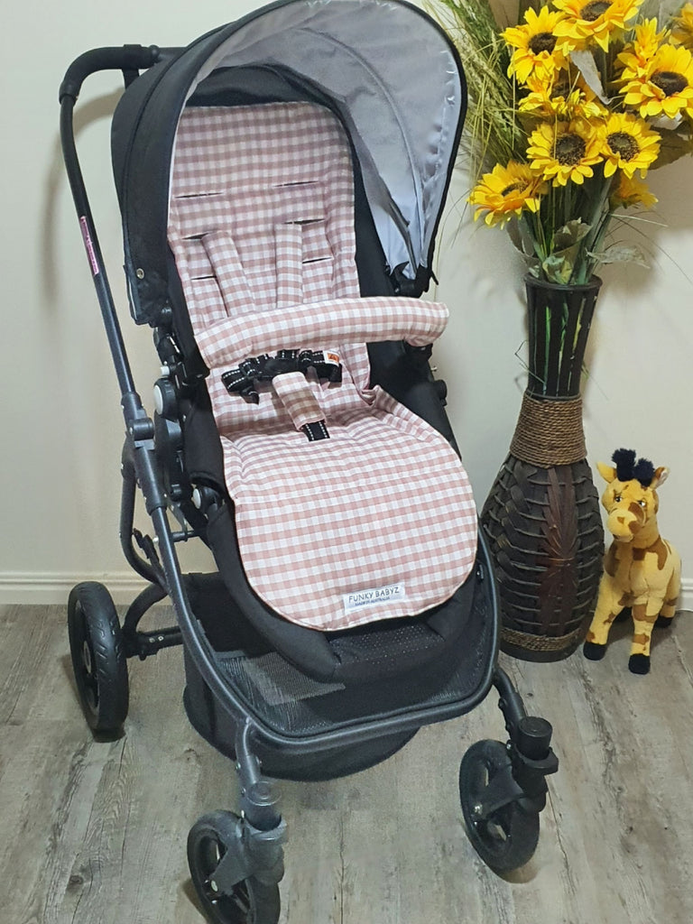 Pram/stroller seat liner-Dusty rose gingham