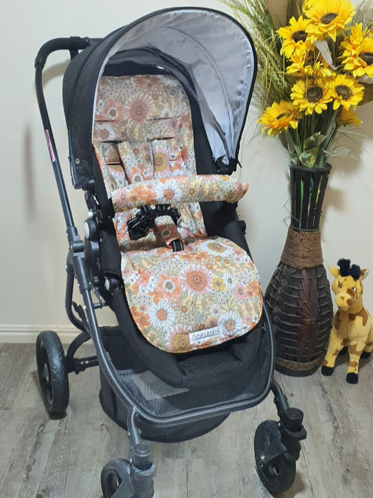 Pram/stroller seat liner-Pretty retro flowers