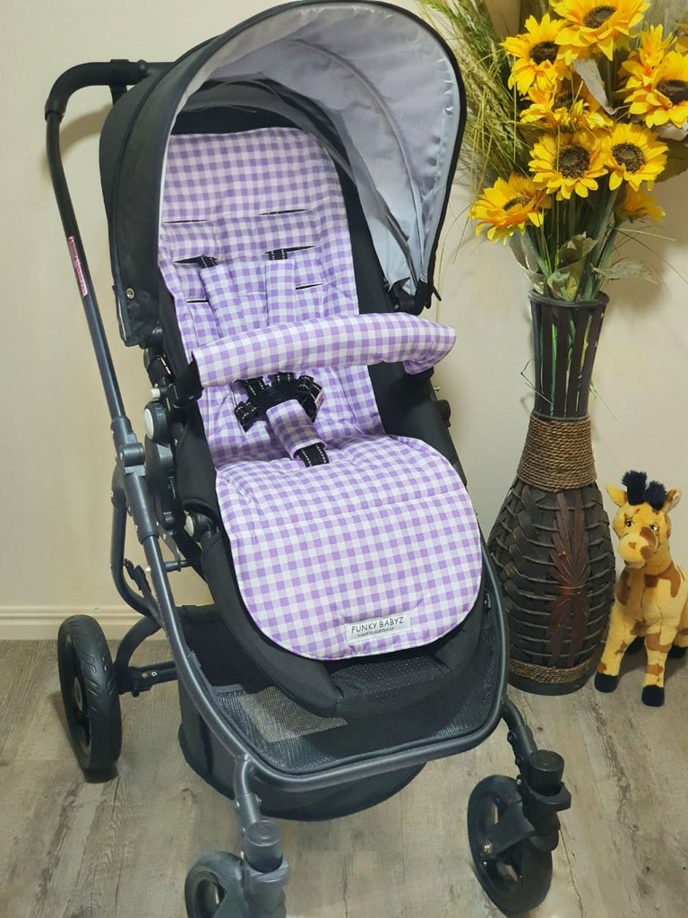 Pram/stroller seat liner-Lavender purple gingham