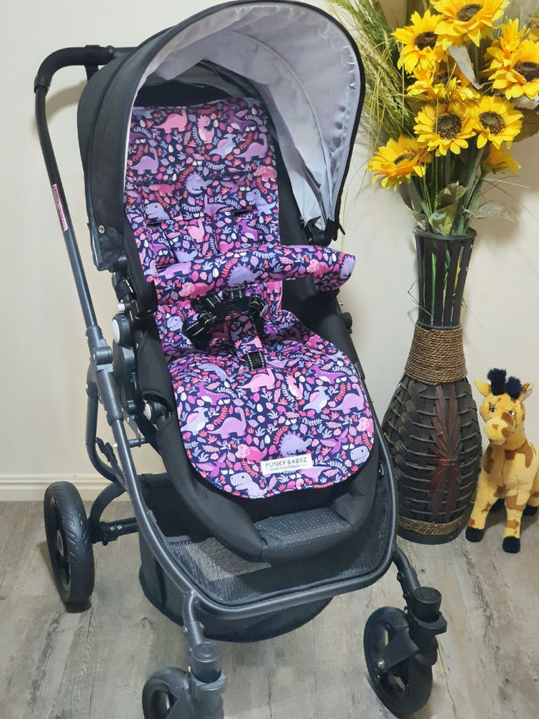 Pram/stroller seat liner-Purple,pink dinosaurs