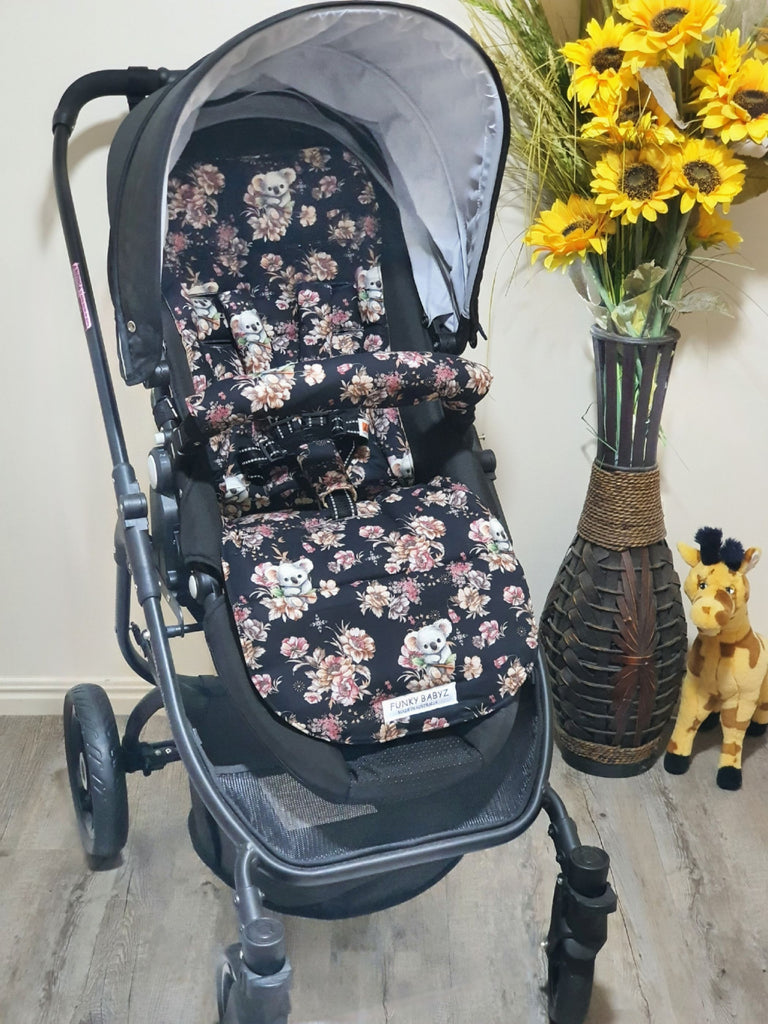 Pram/stroller seat liner-Cute koala floral